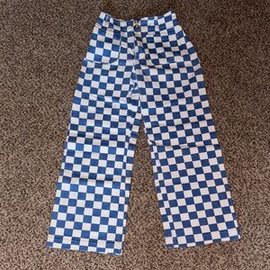 Blue and White Checkered denim Pants